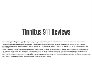 Tinnitus 911 Reviews