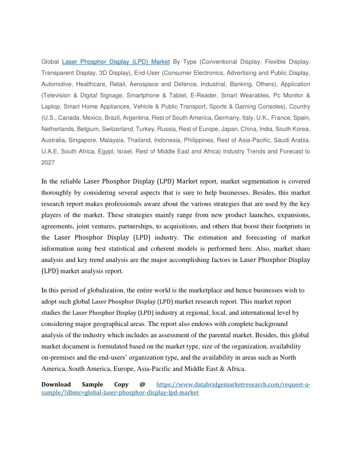 global laser phosphor display lpd market by type