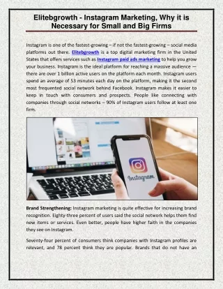 Elitebgrowth - Instagram Marketing, Why it is Necessary for Small and Big Firms