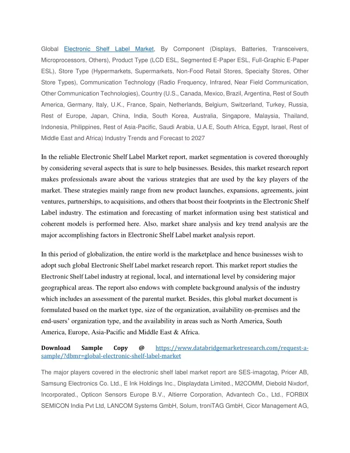 global electronic shelf label market by component