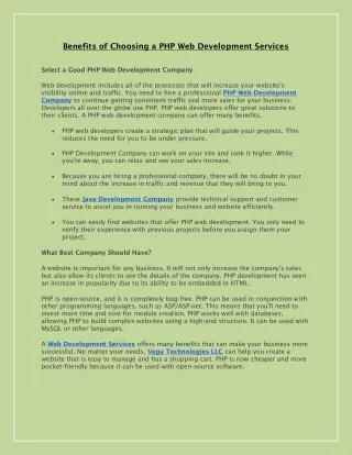 benefits of choosing a php web development
