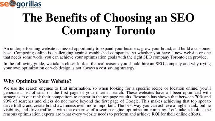 the benefits of choosing an seo company toronto