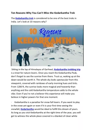 Ten Reasons Why You Can’t Miss the Kedarkantha Trek
