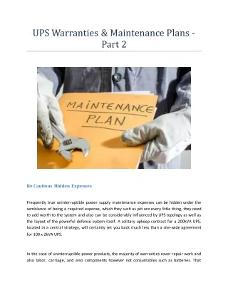 UPS Warranties & Maintenance Plans - Part 2
