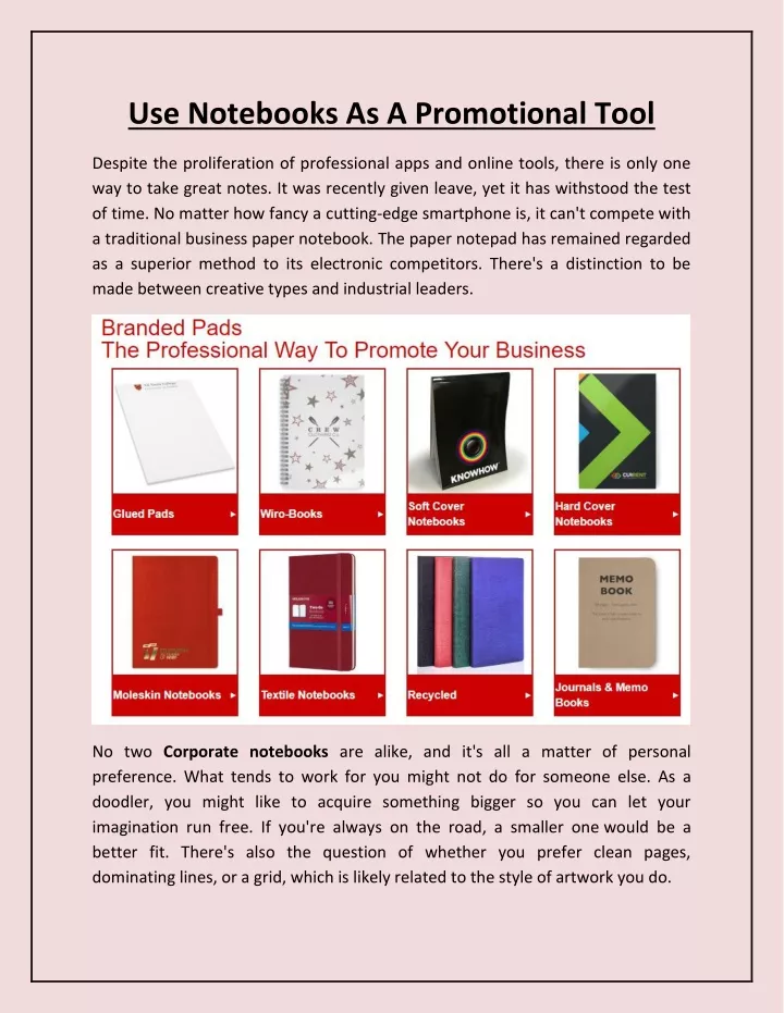 use notebooks as a promotional tool