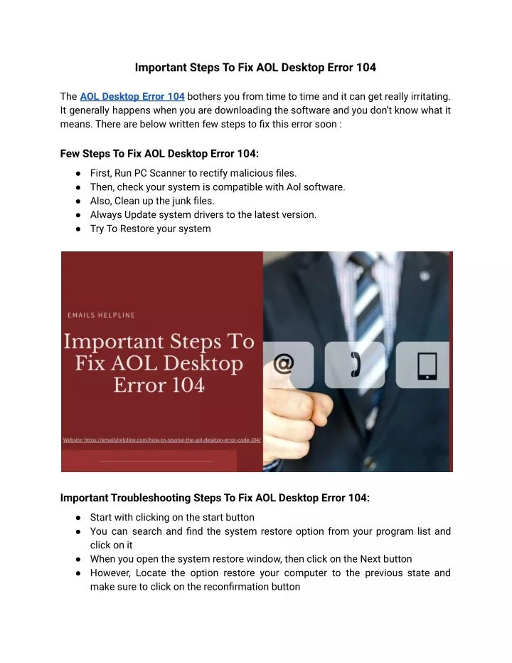 important steps to fix aol desktop error 104