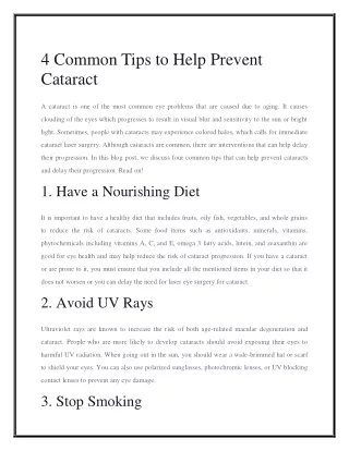 4 Common Tips to Help Prevent Cataract