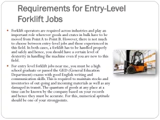 Entry level forklift jobs near me