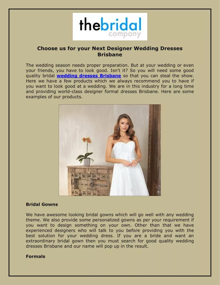 choose us for your next designer wedding dresses