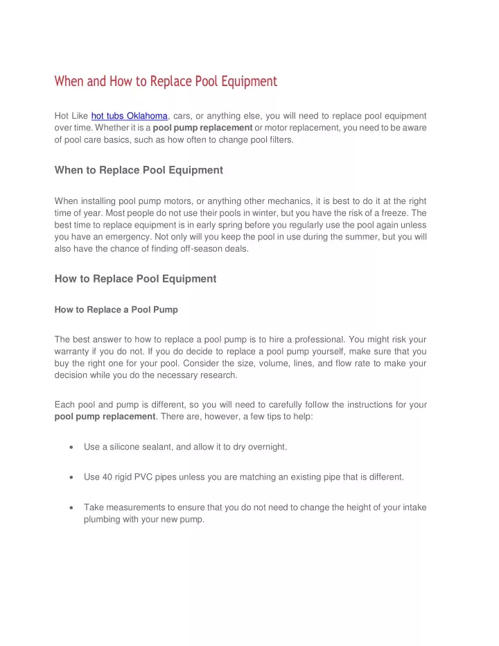 when and how to replace pool equipment