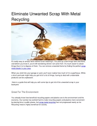 Eliminate Unwanted Scrap With Metal Recycling
