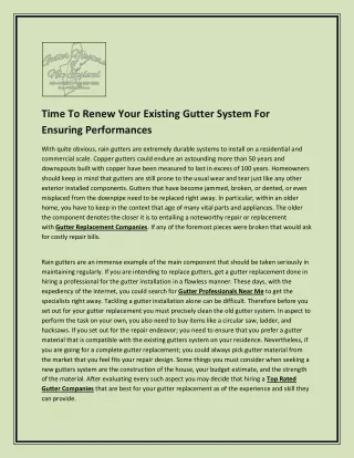 Time To Renew Your Existing Gutter System For Ensuring Performances