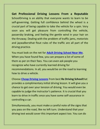 get professional driving lessons from a reputable