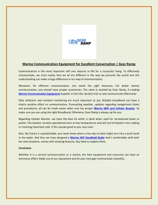 Marine Communication Equipment For Excellent Conversation