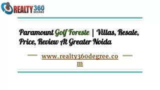 Paramount Golf Foreste _ Villas, Resale, Price, Review At Greater Noida