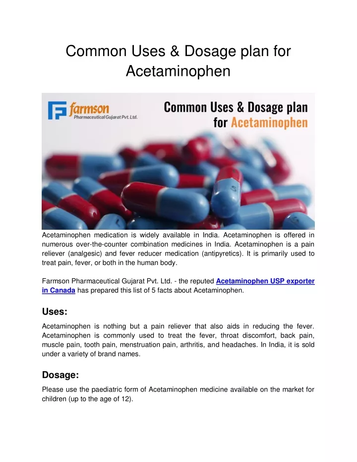 common uses dosage plan for acetaminophen