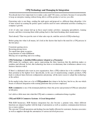 cpq technology and managing its integration