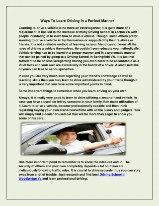 ways to learn driving in a perfect manner