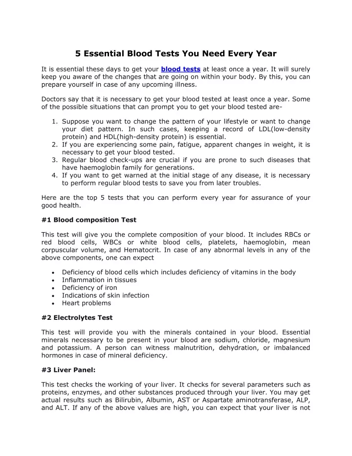 PPT - 5 Essential Blood Tests You Need Every Year PowerPoint ...