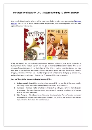 Purchase TV Shows on DVD- 3 Reasons to Buy TV Shows on DVD
