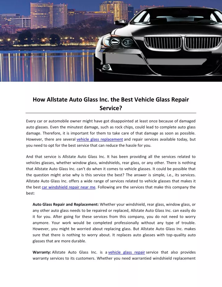 Ppt How Allstate Auto Glass Inc The Best Vehicle Glass Repair Service Powerpoint Presentation 5074