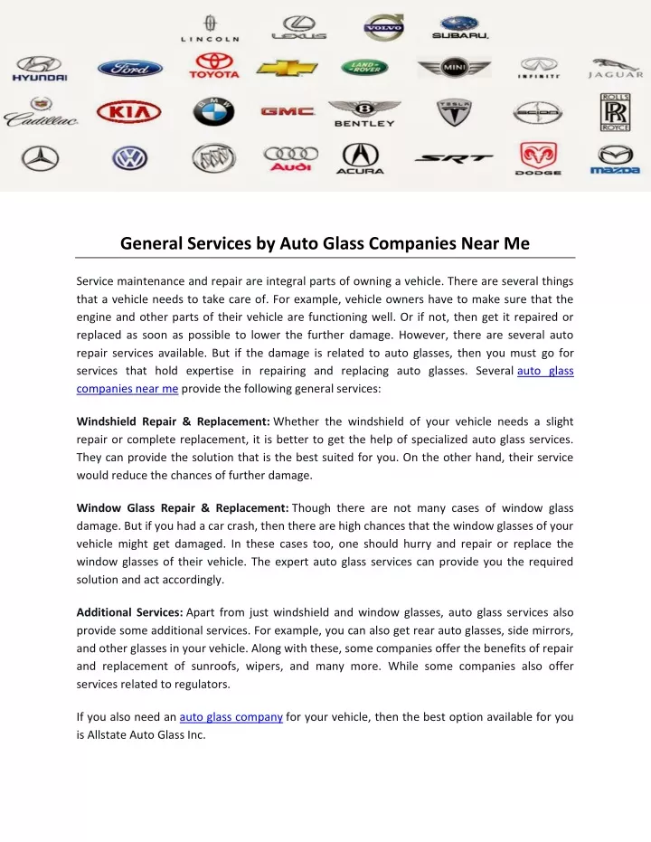 general services by auto glass companies near me