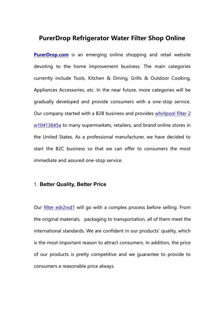 purerdrop refrigerator water filter shop online