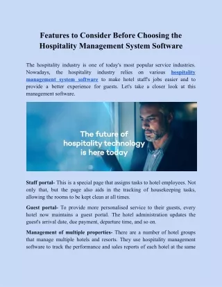 Features to Consider Before Choosing the Hospitality Management System Software