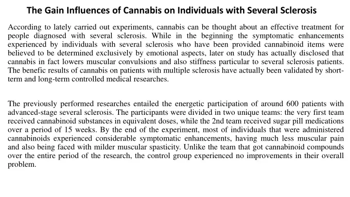the gain influences of cannabis on individuals with several sclerosis