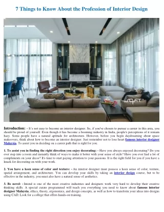Some Points to Know About the Profession of Interior Design