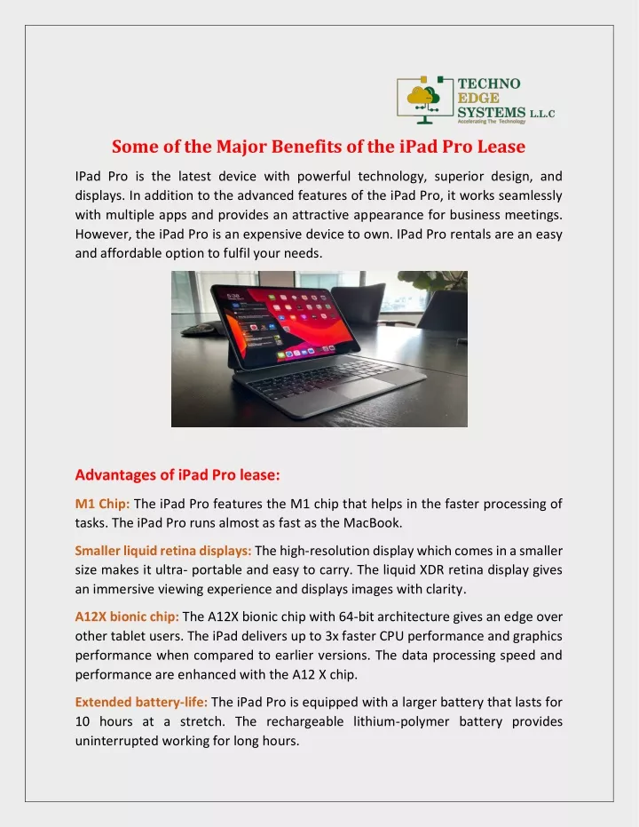 some of the major benefits of the ipad pro lease