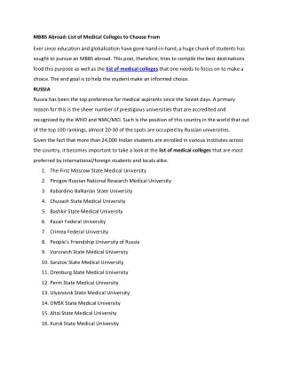 mbbs abroad list of medical colleges to choose
