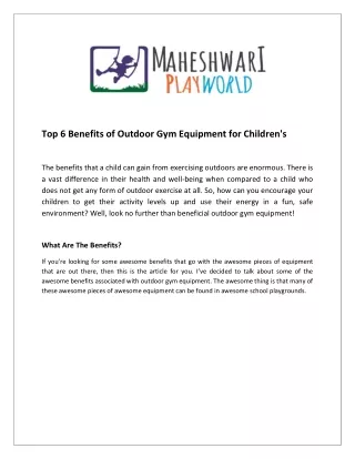 Top 6 Benefits of Outdoor Gym Equipment for Children