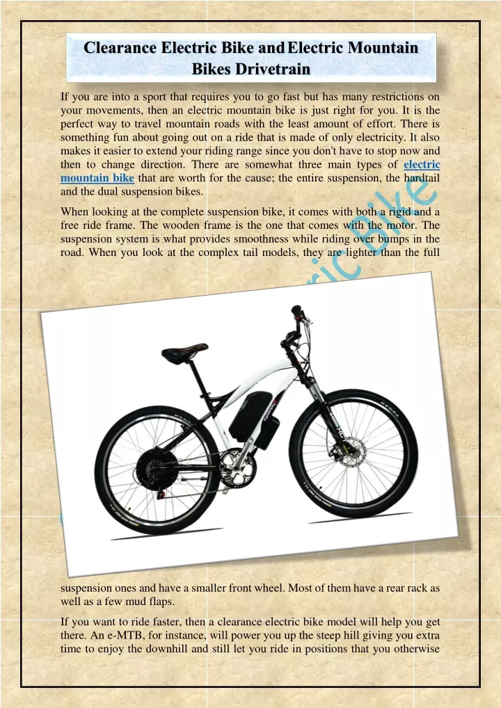 clearance electric bike and electric mountain