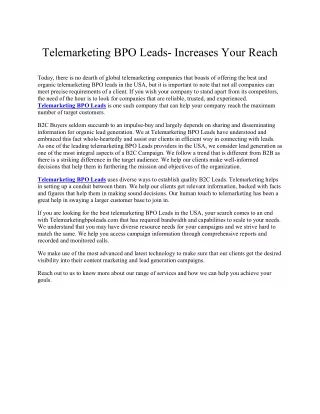 telemarketing bpo leads increases your reach
