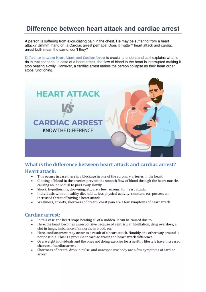 PPT - Difference between heart attack and cardiac arrest PowerPoint ...