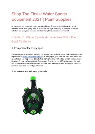 Shop The Finest Water Sports Equipment 2021 | Point Supplies