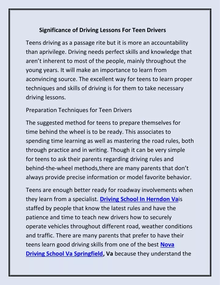 significance of driving lessons for teen drivers