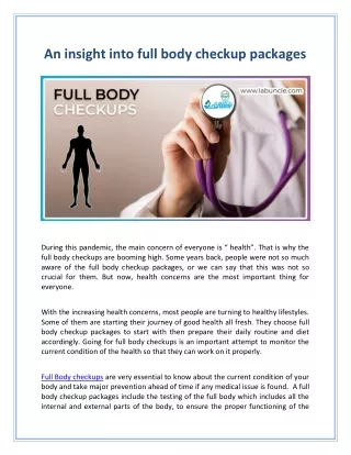An insight into full body checkup packages