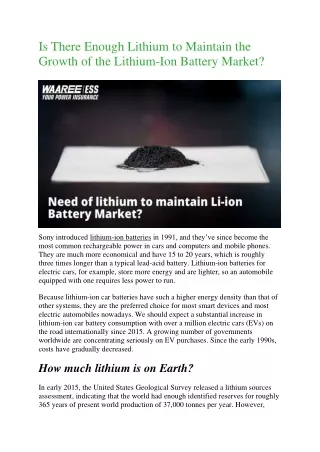Is There Enough Lithium to Maintain the Growth of the Lithium-Ion Battery Market