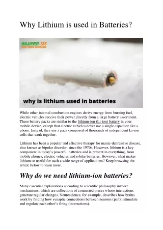 Why Lithium is used in Batteries