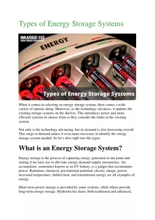 Types of Energy Storage Systems
