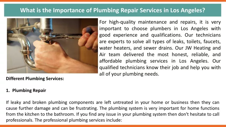 what is the importance of plumbing repair