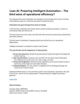 Lean AI: Powering Intelligent Automation – The third wave of operational efficie