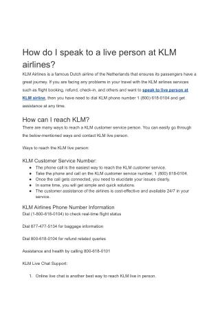 How do I speak to a live person at KLM airlines?