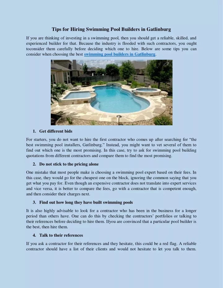 tips for hiring swimming pool builders
