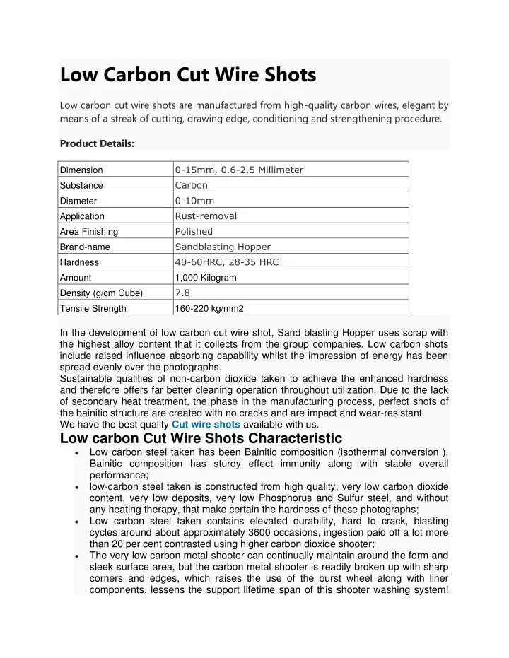 low carbon cut wire shots