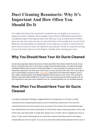 Duct Cleaning Beaumaris: Why It’s  Important And How Often You  Should Do It