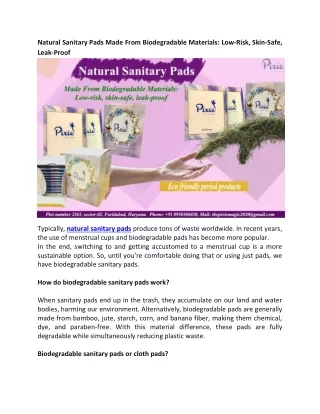 Natural Sanitary Pads Made From Biodegradable Materials