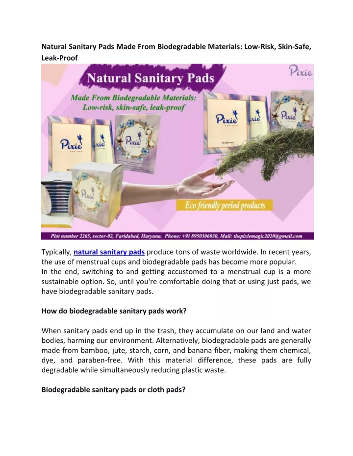 natural sanitary pads made from biodegradable